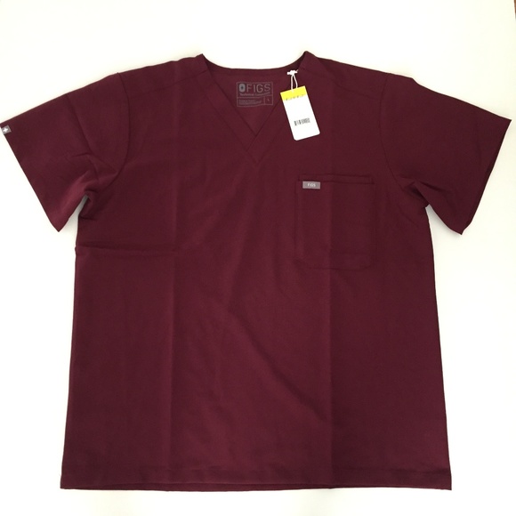 NWT FIGS LEON 2 Pocket Burgundy Scrubs Shirt Top - Picture 4 of 8